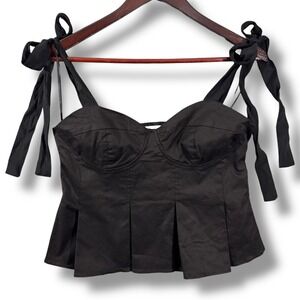 Hyacinth House Black Bustier Pleated Ophelia Top Tie Shoulder Size L